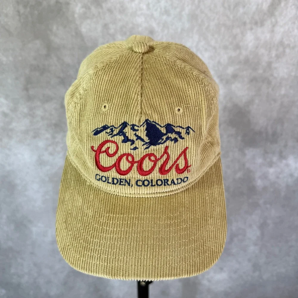 Coors Banquet Hat Mens OSFA Tan Solid Corduroy Snapback Golden Colorado Logo